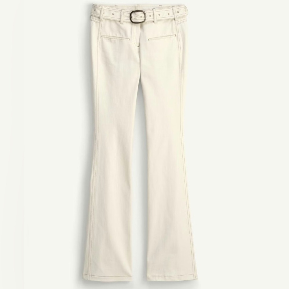 Zara Cream Topstiched Flare & Wide Leg Jeans